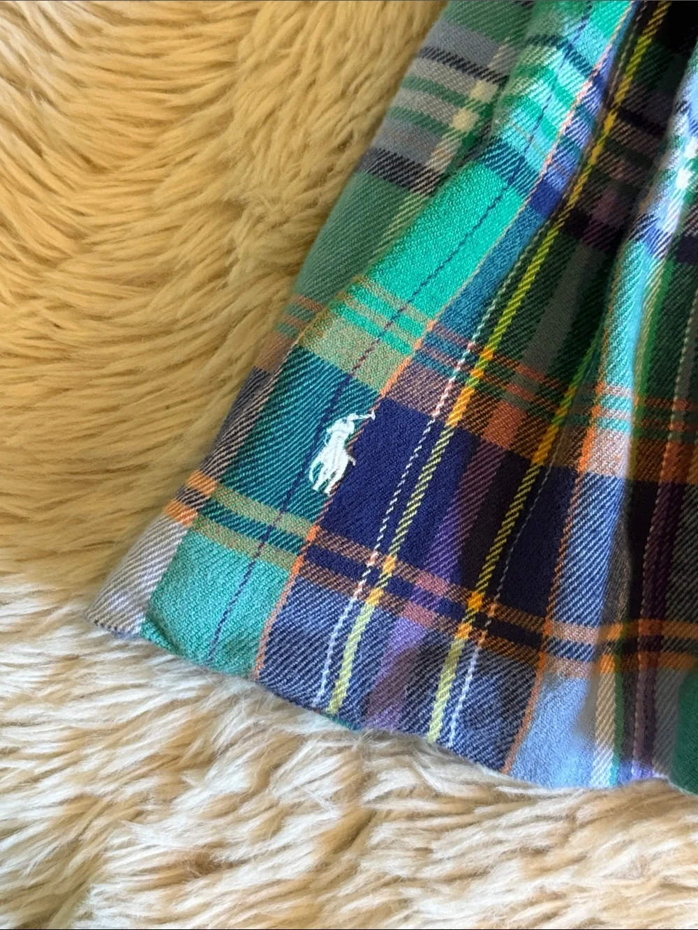 🐎 Polo Ralph Lauren Green and Navy Plaid Pleated Girls Mini Skirt/kilt size 5